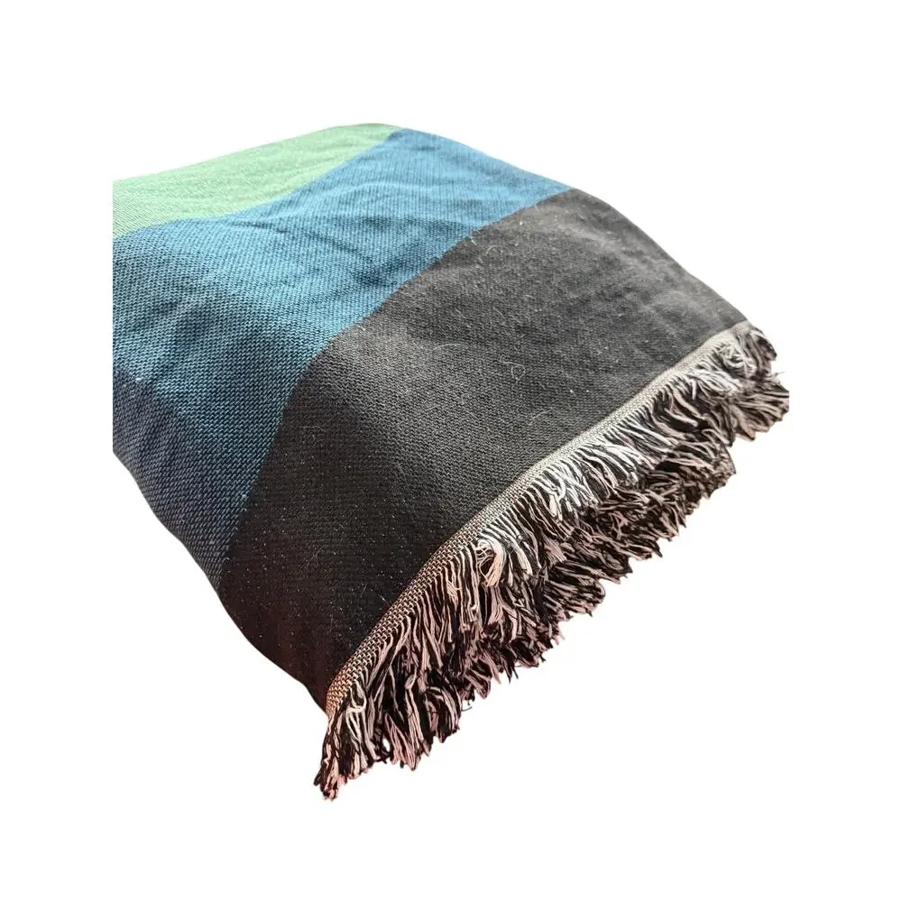 Cotton threaded woven tapestry blanket bedding 70x128 inches waves earth tones